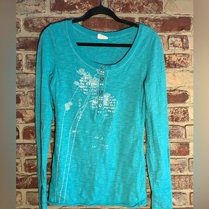 💙 Free People Turquoise Long Sleeve Henley Top | Boho Fitted Tee